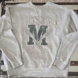 Ardene Gray Michigan Varsity Crewneck Sweater Womans Small Oversized